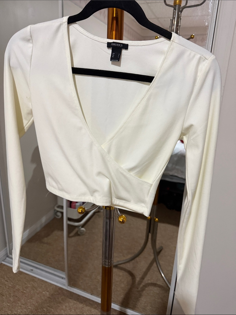 Forever 21 Ivory Wrap-Style Long Sleeve Crop Top